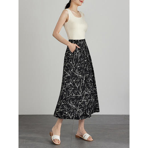 【专属特价】熙世界水墨花卉印花阔腿裤裙小个子八九分裤子高腰宽松夏季裙裤 商品图1