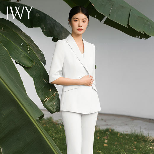IWY/宽松休闲米白色西装套装七分袖宽松通勤商务高级女神职场西服C13510+P33510米白色 商品图2