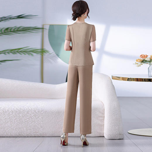 QYM A1825-Y时尚套装拼色雪纺裤上衣直筒裤两件套 商品图2