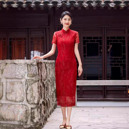 新中式国风改良日常旗袍连衣裙，夏款立体绣花蕾丝长裙高级XS-K666 商品图1