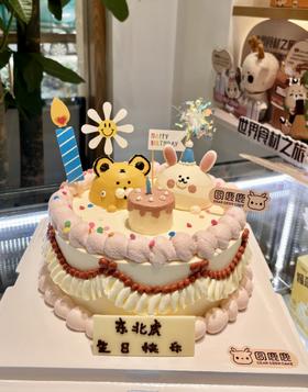 奶油霜手工小动物定制 抹面蛋糕