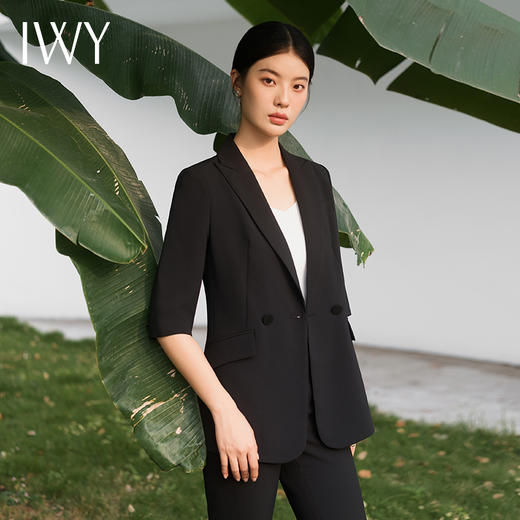 IWY/宽松休闲黑色色西装套装七分袖宽松通勤商务高级职场西服外套C13510+P33510黑色 商品图2
