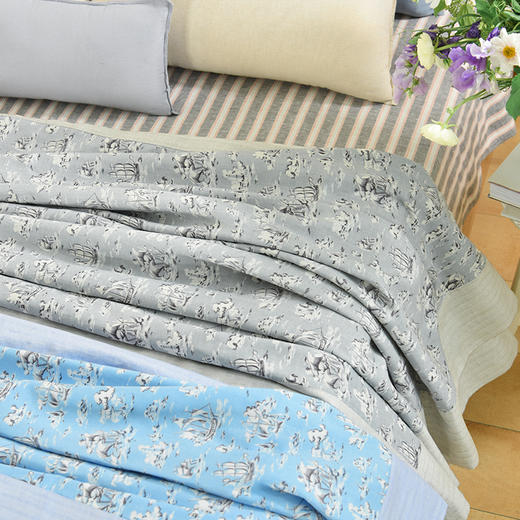 海洋帆船系列亚麻夏凉被空调盖毯简约纯棉亚麻床品 商品图1