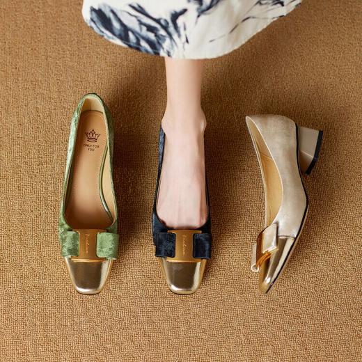 【预售5天】牛皮小香风粗跟单鞋，气质拼色方头浅口法式中跟高跟鞋SY&G843-88 商品图2