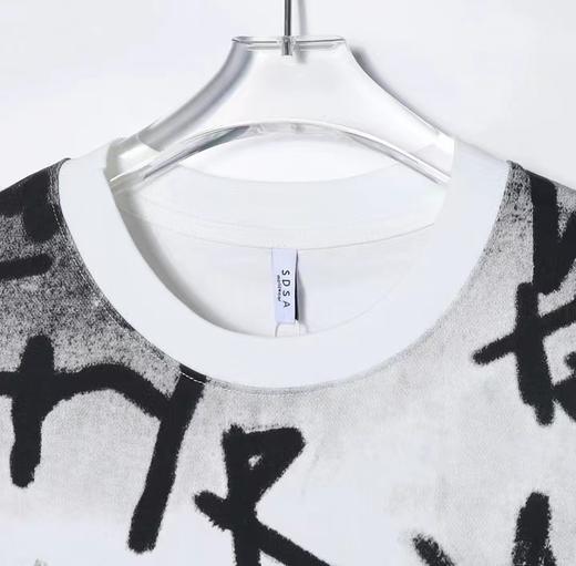 3835夏季新款潮流涂鸦字母印花男女情侣上衣百搭休闲短袖圆领宽松T恤 商品图4