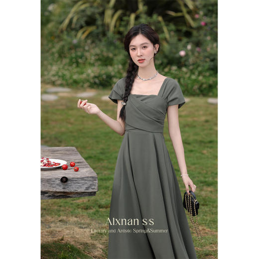 【6折秒杀】鹿向南「莫奈花园」法式气质连衣裙女款夏季方领收腰显瘦长裙L37031 商品图2