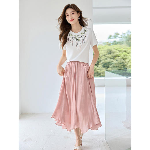 【季末特卖】熙世界重磅紫藤绣花白色T恤2025夏季新款宽松短袖正肩体恤上衣 商品图3