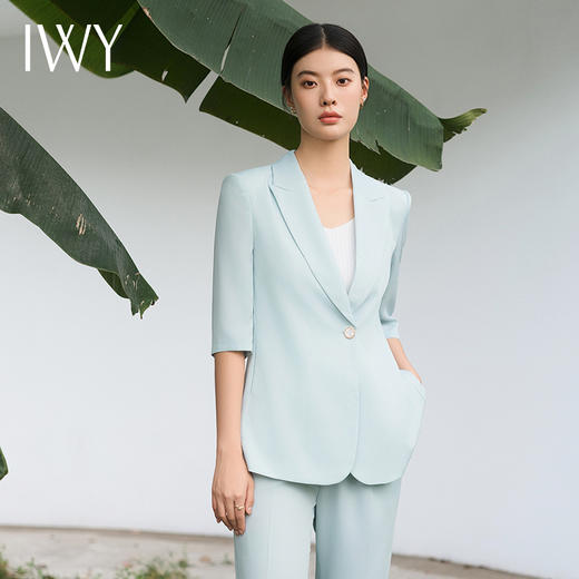 IWY/水蓝色西装套装宽松休闲七分袖高级通勤职装西服显瘦阔腿裤装C13512+P33512水蓝色 商品图0