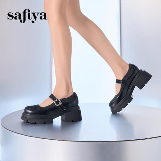 Safiya/索菲娅2024新中式国风厚底粗跟玛丽珍小皮鞋 SF43111406 商品图3