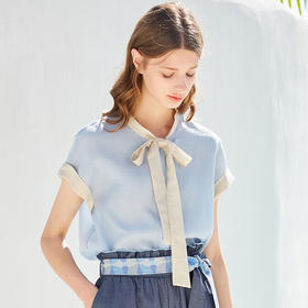 欧芮儿2019新款女装夏装系带蝴蝶结衬衫女宽松上衣女很仙的衬衣