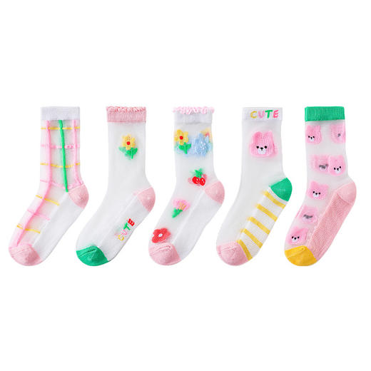 【19.9/5双】玻璃丝儿童袜子夏季新款 韩版卡通樱桃水晶丝薄款儿童中筒袜聚 商品图4