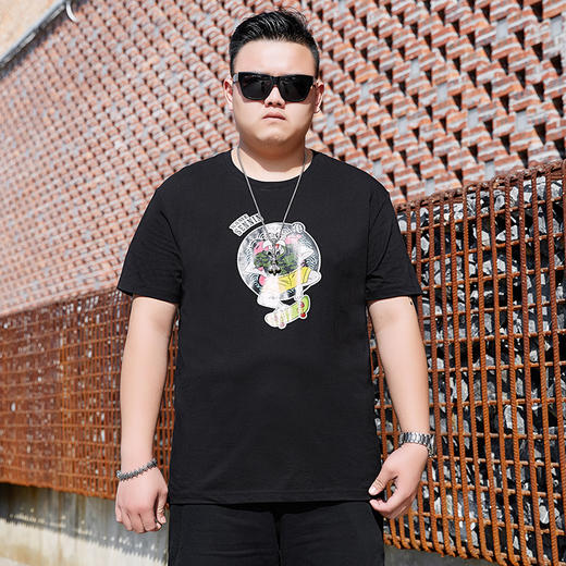 【纯棉】【新款DDJ】大码夏季短袖T恤潮款圆领印花多色加肥加大男士打底上衣半袖 商品图0