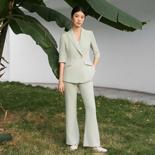 IWY/宽松休闲西装套装绿色2024新款西服七分袖宽松通勤高级女神范C13510+P33510绿色 商品图0