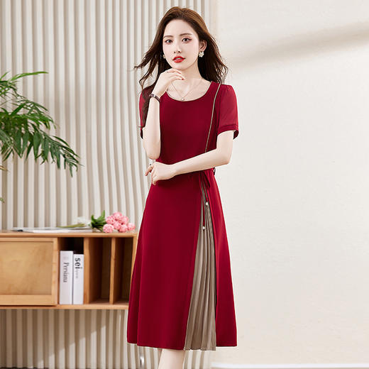 HR WY82259气质时尚优雅拼接撞色A字透气连衣裙 商品图0