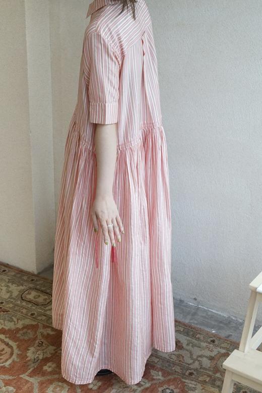MAKU textiles｜真丝条纹衬衫领连衣裙 商品图4