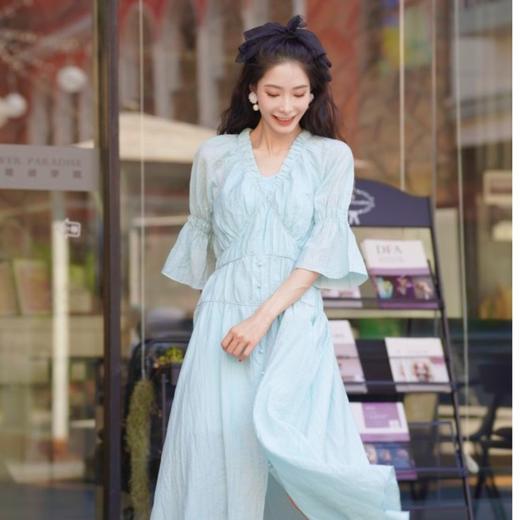 两三事自在如风3.0法式公主袖温柔小众显瘦气质时尚收腰连衣裙 商品图2