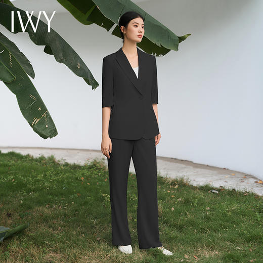 IWY/黑色西装套装宽松版休闲七分袖高级通勤商务慵懒版职业装西服C13512+P33512黑色 商品图2