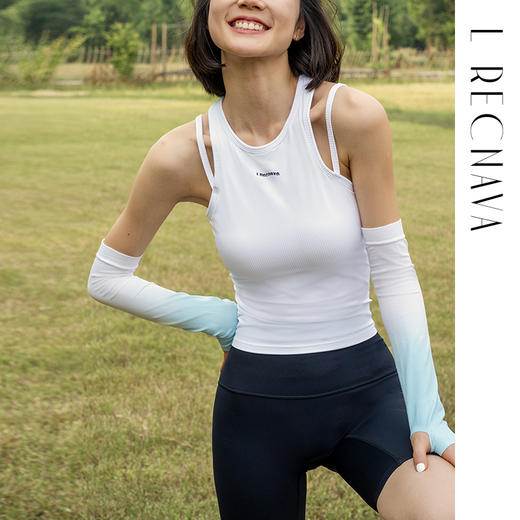 【螺纹肌理】带胸垫一体杯背心假两件运动无袖上衣 商品图5