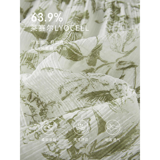 【五折购】熙世界2025夏薄荷曼波度假风天丝连衣裙女宽松休闲圆领印花裙子 商品图2
