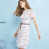 欧芮儿2019夏新款收腰短袖印花a字裙荷叶边连衣裙女中长款裙子 商品缩略图0