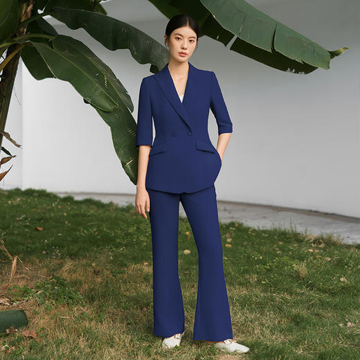 IWY/宽松休闲西装套装藏青色七分袖宽松通勤商务高级职场西服外套C13510+P33510藏青色 商品图0