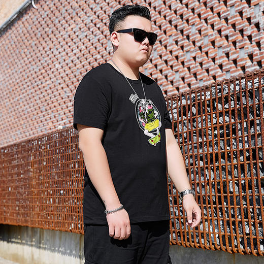 【纯棉】【新款DDJ】大码夏季短袖T恤潮款圆领印花多色加肥加大男士打底上衣半袖 商品图2