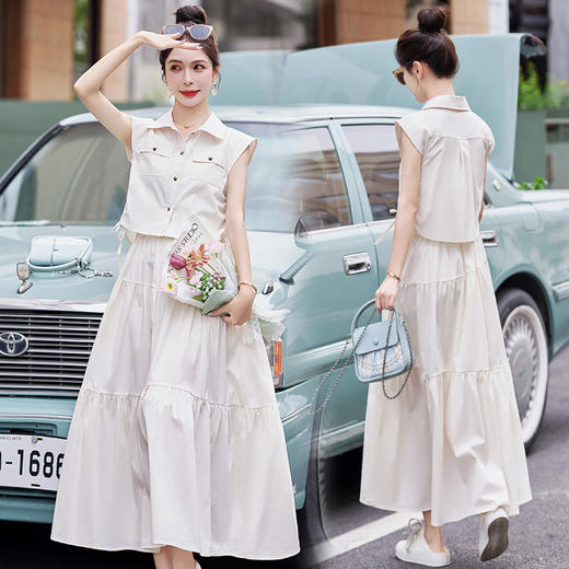 今年流行工装连衣裙两件套，时尚显瘦高腰半身裙休闲套装HR-ZYQ88068 商品图1