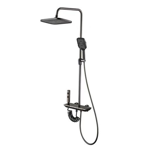 海尔调温四功能按键数显款淋浴花洒 大按键 滑套四功能钢琴按键+智能数显+灯 6422枪灰色/6421银色 商品图10