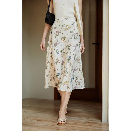 HeyDress植物印花半身裙女夏季高腰宽松A字半裙温柔感气质裙子 商品图0