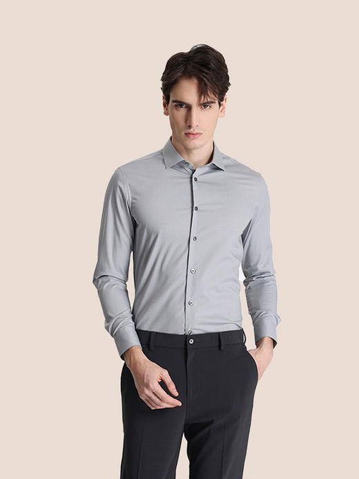 callisto灰色莫代尔混纺长袖衬衫 STSTL062C 商品图0