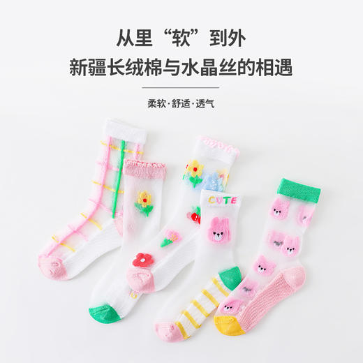 【19.9/5双】玻璃丝儿童袜子夏季新款 韩版卡通樱桃水晶丝薄款儿童中筒袜聚 商品图1