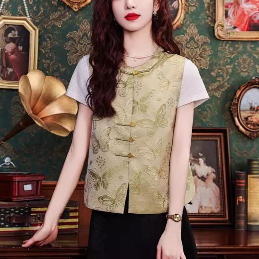 A556国风提花真丝马甲女士夏季薄款新中式外穿坎肩小背心唐装盘扣马夹 商品图0