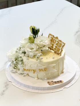 求婚蛋糕 白色系鲜花翻糖定制款 