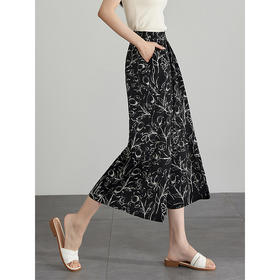 【专属特价】熙世界水墨花卉印花阔腿裤裙小个子八九分裤子高腰宽松夏季裙裤