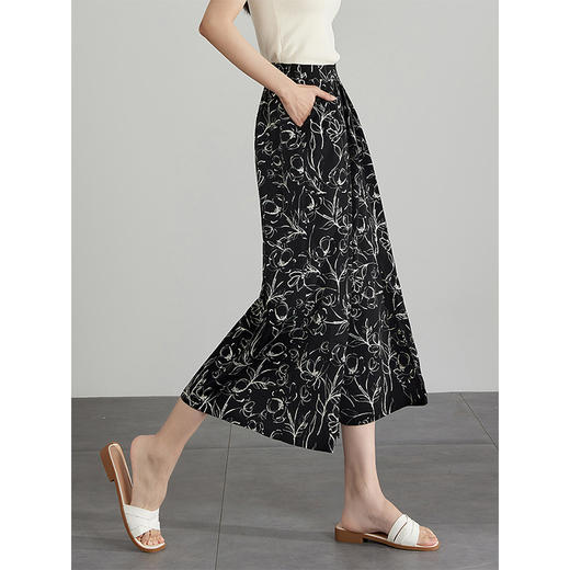 【专属特价】熙世界水墨花卉印花阔腿裤裙小个子八九分裤子高腰宽松夏季裙裤 商品图0