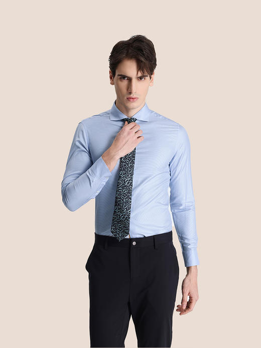 callisto蓝色桑蚕丝棉混纺长袖衬衫 STSTL029C 商品图0