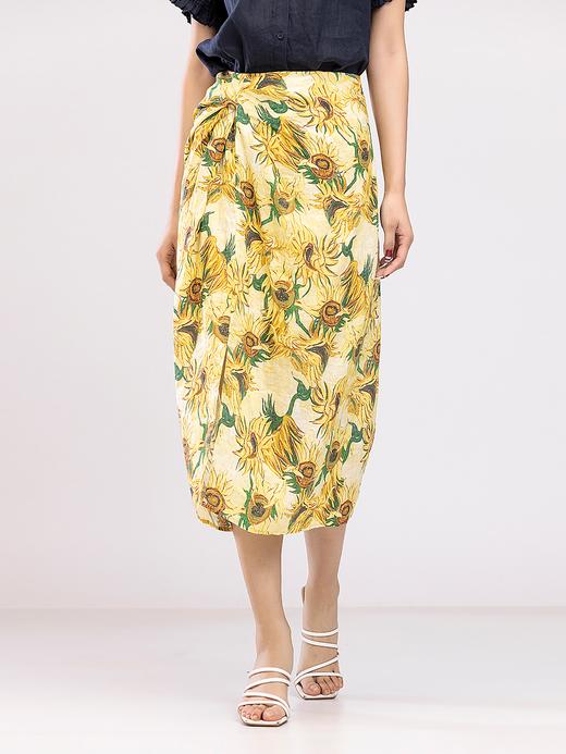 XIAOYU|亚麻花色叠褶半裙242QZ057 商品图0