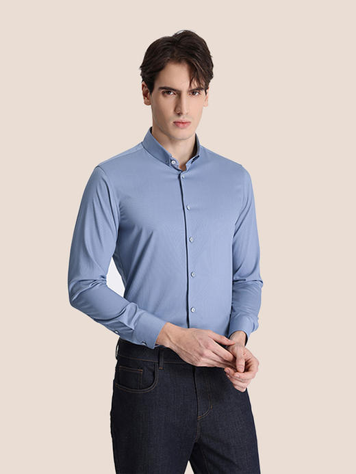callisto蓝色粘纤混纺长袖衬衫 STSTL022C 商品图0