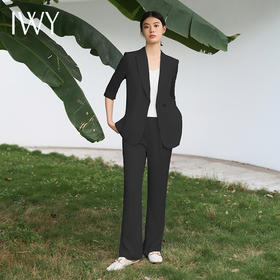 IWY/黑色西装套装宽松版休闲七分袖高级通勤商务慵懒版职业装西服C13512+P33512黑色