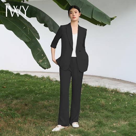 IWY/黑色西装套装宽松版休闲七分袖高级通勤商务慵懒版职业装西服C13512+P33512黑色 商品图0