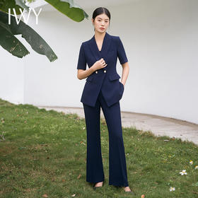 IWY/时尚藏青色西服套装宽松西装七分袖显瘦时尚高级版职业装裤装C13513+P33513藏青色