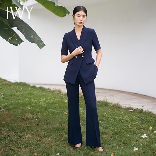 IWY/时尚藏青色西服套装宽松西装七分袖显瘦时尚高级版职业装裤装C13513+P33513藏青色 商品图0