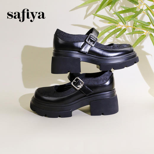Safiya/索菲娅2024新中式国风厚底粗跟玛丽珍小皮鞋 SF43111406 商品图7