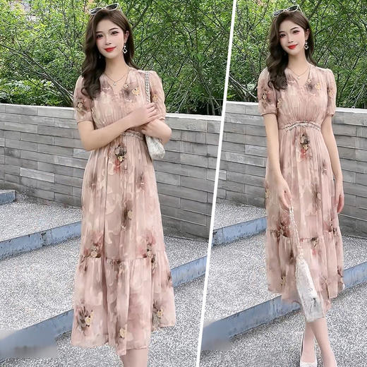 印花高腰气质，优雅中长款A字裙QYM-LRX-QP2443-1-Y 商品图3