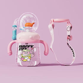 【新版 】 comobebe 可萌贝比鲸鱼喷水杯吸管学饮喷泉杯300ml+背带CWX