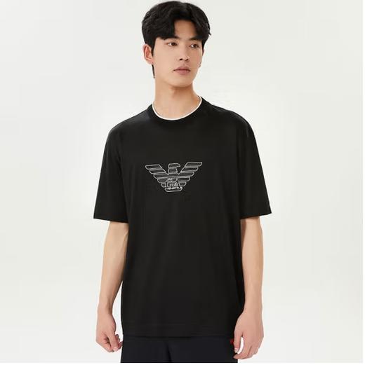 ARMANI阿玛尼 春夏新品 男士经典鹰标字母印花短袖T恤 520礼物 黑色 3D1TD4 1JUVZ 0054 XL 商品图1