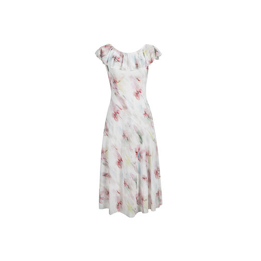 HeyDress荷叶领印花连衣裙女夏季法式U领修身弹力网纱浪漫裙子 商品图4