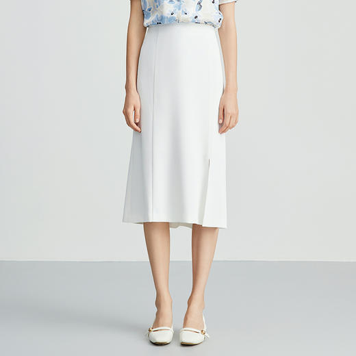 EITIE爱特爱夏季新款优雅通勤女人味鱼尾开叉白色高腰半身裙B2406324 商品图5