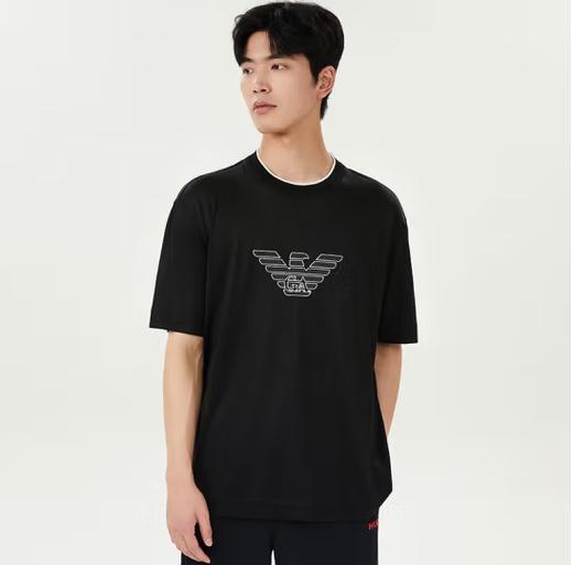 ARMANI阿玛尼 春夏新品 男士经典鹰标字母印花短袖T恤 520礼物 黑色 3D1TD4 1JUVZ 0054 XL 商品图0