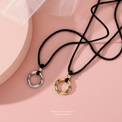 【平安】S999银足银编织黑绳平安福圆环平安扣项链【YXS-A3036】 商品图4